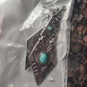 Silver and Turquoise Geometric Earrings